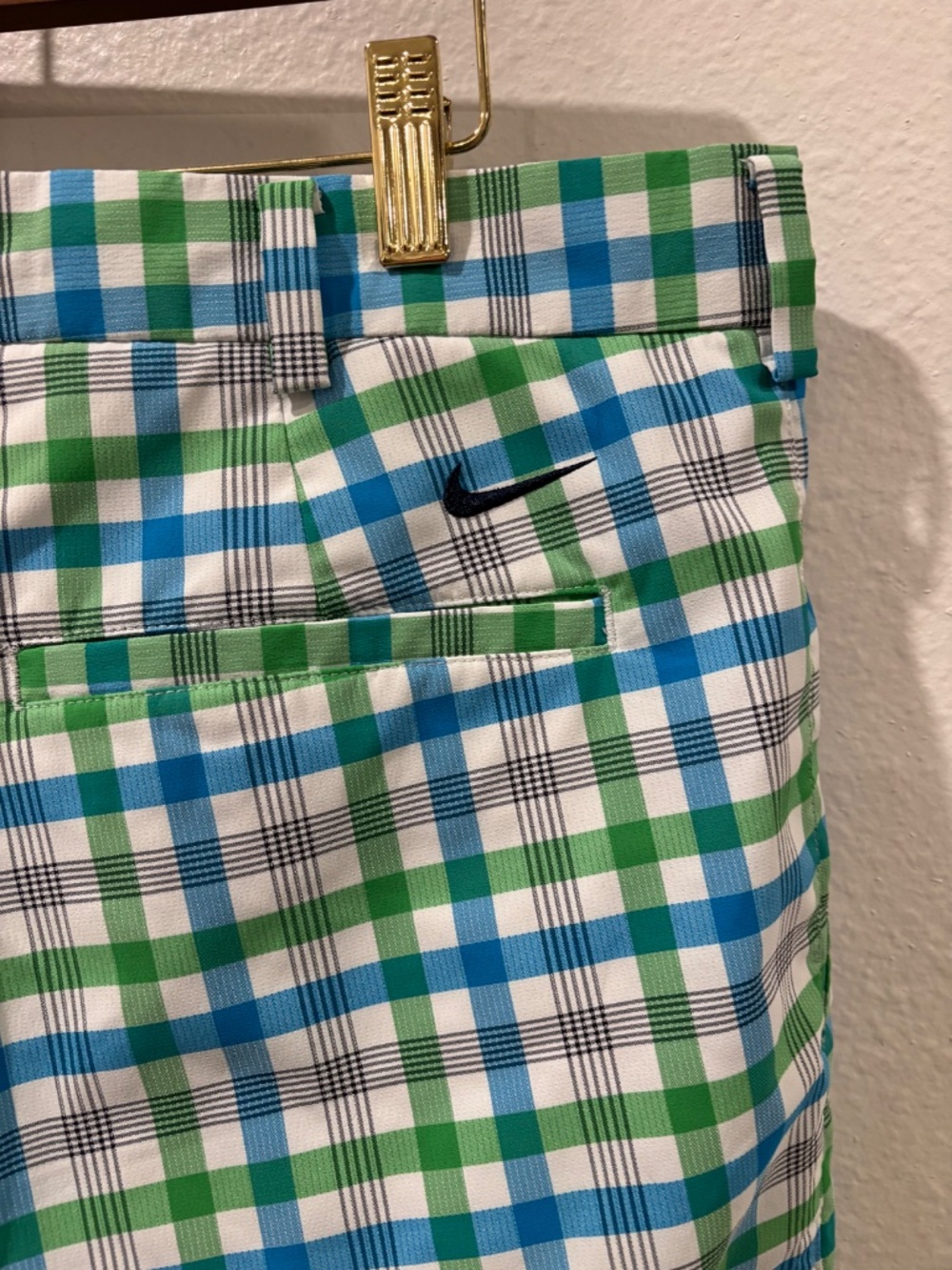 Nike Dri-Fit Chino Golf Performance Shorts Green Blue Plaid Men’s size 34 - Picture 6 of 7